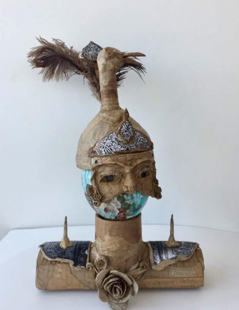 Yasmin Sinai, Rose and Nightingale, Ostrich egg and papier mache